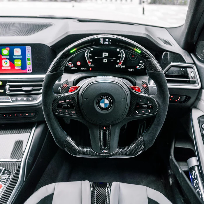 SHFT BMW G8X Flat Bottom Steering Wheel In Gloss Carbon Fibre & Alcantara With LED Display (G80 M3, G82 M4 & G87 M2) - Image 6